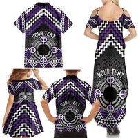 Personalised Aotearoa Niho Taniwha Motif Family Matching Summer Maxi Dress and Hawaiian Shirt Violet Style LT9 - Polynesian Pride