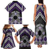 Personalised Aotearoa Niho Taniwha Motif Family Matching Tank Maxi Dress and Hawaiian Shirt Violet Style LT9 - Polynesian Pride