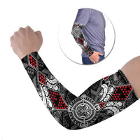 Black Aotearoa Taniko Motif Arm Sleeves Vintage Maori New Zealand Tribal Art Pattern LT9 Set of 2 Black - Polynesian Pride