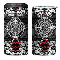 Black Aotearoa Taniko Motif 4 in 1 Can Cooler Tumbler Vintage Maori New Zealand Tribal Art Pattern LT9 One Size: 16 oz Black - Polynesian Pride