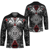 Black Aotearoa Taniko Motif Hockey Jersey Vintage Maori New Zealand Tribal Art Pattern LT9 - Polynesian Pride