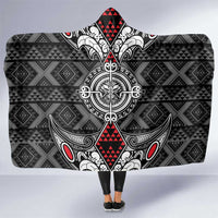 Black Aotearoa Taniko Motif Hooded Blanket Vintage Maori New Zealand Tribal Art Pattern LT9 One Size Black - Polynesian Pride
