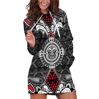Black Aotearoa Tanilo Motif Hoodie Dress Vintage Maori New Zealand Tribal Art Pattern LT9 Black - Polynesian Pride
