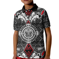 Black Aotearoa Tanilo Motif Kid Polo Shirt Vintage Maori New Zealand Tribal Art Pattern LT9 Kid Black - Polynesian Pride