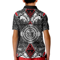 Black Aotearoa Tanilo Motif Kid Polo Shirt Vintage Maori New Zealand Tribal Art Pattern LT9 - Polynesian Pride