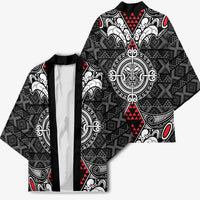 Black Aotearoa Taniko Motif Kimono Vintage Maori New Zealand Tribal Art Pattern LT9 - Polynesian Pride