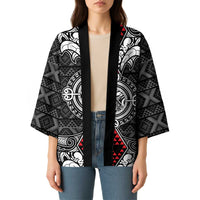 Black Aotearoa Taniko Motif Kimono Vintage Maori New Zealand Tribal Art Pattern LT9 - Polynesian Pride