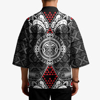 Black Aotearoa Taniko Motif Kimono Vintage Maori New Zealand Tribal Art Pattern LT9 - Polynesian Pride