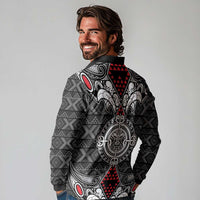 Black Aotearoa Tanilo Motif Long Sleeve Polo Shirt Vintage Maori New Zealand Tribal Art Pattern LT9 - Polynesian Pride