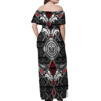 Black Aotearoa Tanilo Motif Off Shoulder Maxi Dress Vintage Maori New Zealand Tribal Art Pattern LT9 - Polynesian Pride