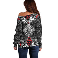 Black Aotearoa Tanilo Motif Off Shoulder Sweater Vintage Maori New Zealand Tribal Art Pattern LT9 - Polynesian Pride