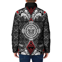 Black Aotearoa Taniko Motif Padded Jacket Vintage Maori New Zealand Tribal Art Pattern LT9 - Polynesian Pride