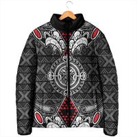 Black Aotearoa Taniko Motif Padded Jacket Vintage Maori New Zealand Tribal Art Pattern LT9 - Polynesian Pride