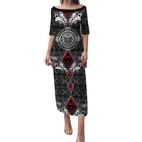 Black Aotearoa Tanilo Motif Puletasi Vintage Maori New Zealand Tribal Art Pattern LT9 Long Dress Black - Polynesian Pride