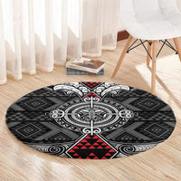 Black Aotearoa Taniko Motif Round Carpet Vintage Maori New Zealand Tribal Art Pattern LT9 - Polynesian Pride