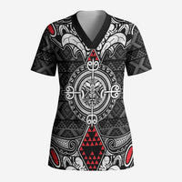 Black Aotearoa Taniko Motif Scrub Top Vintage Maori New Zealand Tribal Art Pattern LT9 Adult Black - Polynesian Pride