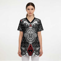 Black Aotearoa Taniko Motif Scrub Top Vintage Maori New Zealand Tribal Art Pattern LT9 - Polynesian Pride