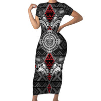 Black Aotearoa Tanilo Motif Short Sleeve Bodycon Dress Vintage Maori New Zealand Tribal Art Pattern LT9 Long Dress Black - Polynesian Pride