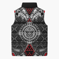 Black Aotearoa Taniko Motif Sleeveless Puffer Jacket Vintage Maori New Zealand Tribal Art Pattern LT9 - Polynesian Pride