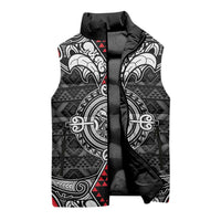 Black Aotearoa Taniko Motif Sleeveless Puffer Jacket Vintage Maori New Zealand Tribal Art Pattern LT9 - Polynesian Pride