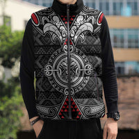 Black Aotearoa Taniko Motif Sleeveless Puffer Jacket Vintage Maori New Zealand Tribal Art Pattern LT9 - Polynesian Pride