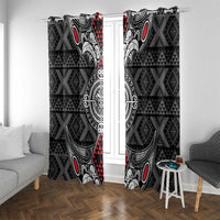 Black Aotearoa Taniko Motif Window Curtain Vintage Maori New Zealand Tribal Art Pattern LT9 With Grommets Black - Polynesian Pride