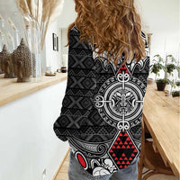 Black Aotearoa Tanilo Motif Women Casual Shirt Vintage Maori New Zealand Tribal Art Pattern