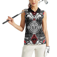 Black Aotearoa Tanilo Motif Women Sleeveless Polo Shirt Vintage Maori New Zealand Tribal Art Pattern LT9 - Polynesian Pride