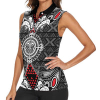 Black Aotearoa Tanilo Motif Women Sleeveless Polo Shirt Vintage Maori New Zealand Tribal Art Pattern LT9 - Polynesian Pride