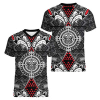 Black Aotearoa Tanilo Motif Women V-Neck T-Shirt Vintage Maori New Zealand Tribal Art Pattern LT9 - Polynesian Pride