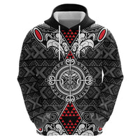 Black Aotearoa Tanilo Motif Zip Hoodie Vintage Maori New Zealand Tribal Art Pattern LT9 - Polynesian Pride