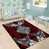 Red Aotearoa Taniko Motif Area Rug Vintage Maori New Zealand Tribal Art Pattern LT9 - Polynesian Pride