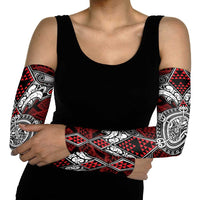 Red Aotearoa Taniko Motif Arm Sleeves Vintage Maori New Zealand Tribal Art Pattern LT9 - Polynesian Pride