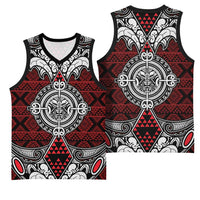 Red Aotearoa Taniko Motif Basketball Jersey Vintage Maori New Zealand Tribal Art Pattern LT9 - Polynesian Pride