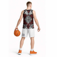 Red Aotearoa Taniko Motif Basketball Jersey Vintage Maori New Zealand Tribal Art Pattern LT9 - Polynesian Pride