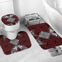 Red Aotearoa Taniko Motif Bathroom Set Vintage Maori New Zealand Tribal Art Pattern LT9 Mat Set Only (3 pcs) One Size Red - Polynesian Pride
