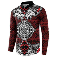 Red Aotearoa Tanilo Motif Button Sweatshirt Vintage Maori New Zealand Tribal Art Pattern
