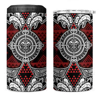 Red Aotearoa Taniko Motif 4 in 1 Can Cooler Tumbler Vintage Maori New Zealand Tribal Art Pattern LT9 One Size: 16 oz Red - Polynesian Pride