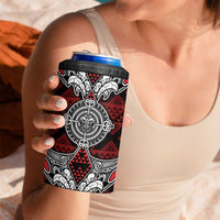 Red Aotearoa Taniko Motif 4 in 1 Can Cooler Tumbler Vintage Maori New Zealand Tribal Art Pattern LT9 - Polynesian Pride