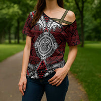 Red Aotearoa Taniko Motif Cross Shoulder Shirt Vintage Maori New Zealand Tribal Art Pattern LT9 - Polynesian Pride