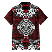 Red Aotearoa Tanilo Motif Family Matching Off The Shoulder Long Sleeve Dress and Hawaiian Shirt Vintage Maori New Zealand Tribal Art Pattern LT9 - Polynesian Pride