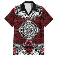 Red Aotearoa Tanilo Motif Family Matching Off Shoulder Maxi Dress and Hawaiian Shirt Vintage Maori New Zealand Tribal Art Pattern LT9 Dad's Shirt - Short Sleeve Red - Polynesian Pride