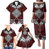 Red Aotearoa Tanilo Motif Family Matching Puletasi and Hawaiian Shirt Vintage Maori New Zealand Tribal Art Pattern LT9 - Polynesian Pride