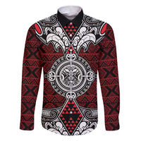 Red Aotearoa Tanilo Motif Family Matching Short Sleeve Bodycon Dress and Hawaiian Shirt Vintage Maori New Zealand Tribal Art Pattern LT9 Dad's Shirt - Long Sleeve Red - Polynesian Pride
