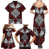Red Aotearoa Tanilo Motif Family Matching Summer Maxi Dress and Hawaiian Shirt Vintage Maori New Zealand Tribal Art Pattern LT9 - Polynesian Pride