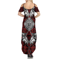 Red Aotearoa Tanilo Motif Family Matching Summer Maxi Dress and Hawaiian Shirt Vintage Maori New Zealand Tribal Art Pattern LT9 - Polynesian Pride