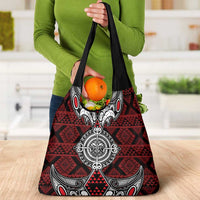 Red Aotearoa Taniko Motif Grocery Bag Vintage Maori New Zealand Tribal Art Pattern LT9 - Polynesian Pride