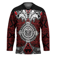 Red Aotearoa Taniko Motif Hockey Jersey Vintage Maori New Zealand Tribal Art Pattern LT9 Unisex Red - Polynesian Pride