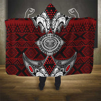 Red Aotearoa Taniko Motif Hooded Blanket Vintage Maori New Zealand Tribal Art Pattern LT9 - Polynesian Pride
