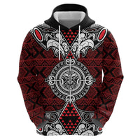 Red Aotearoa Tanilo Motif Hoodie Vintage Maori New Zealand Tribal Art Pattern LT9 - Polynesian Pride